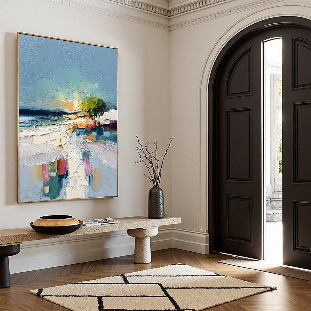 COASTAL PATH: Textured Palette Knife Abstract Seascape Painting