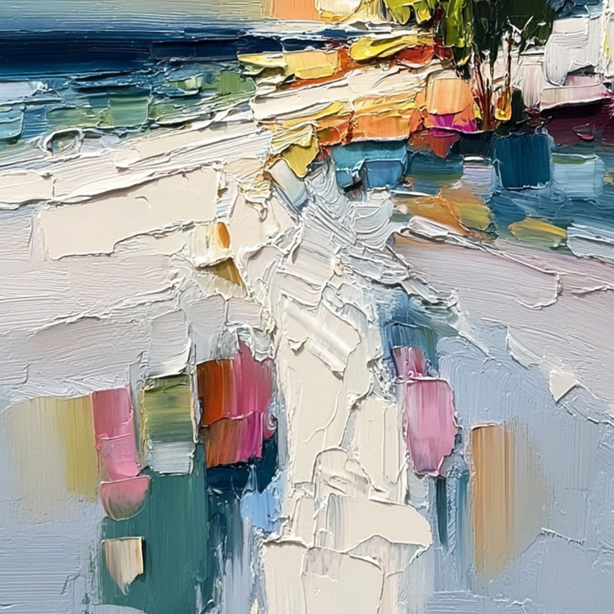 COASTAL PATH: Textured Palette Knife Abstract Seascape Painting