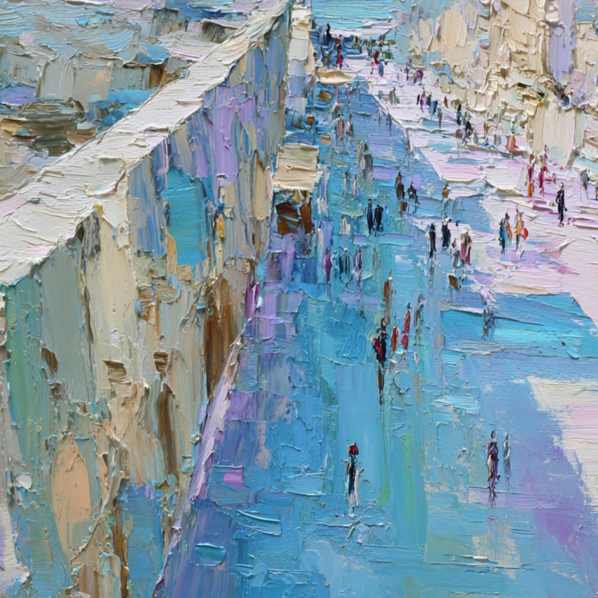 COASTAL PROMENADE: Textured Palette Knife Cityscape Painting of a Seaside Stroll
