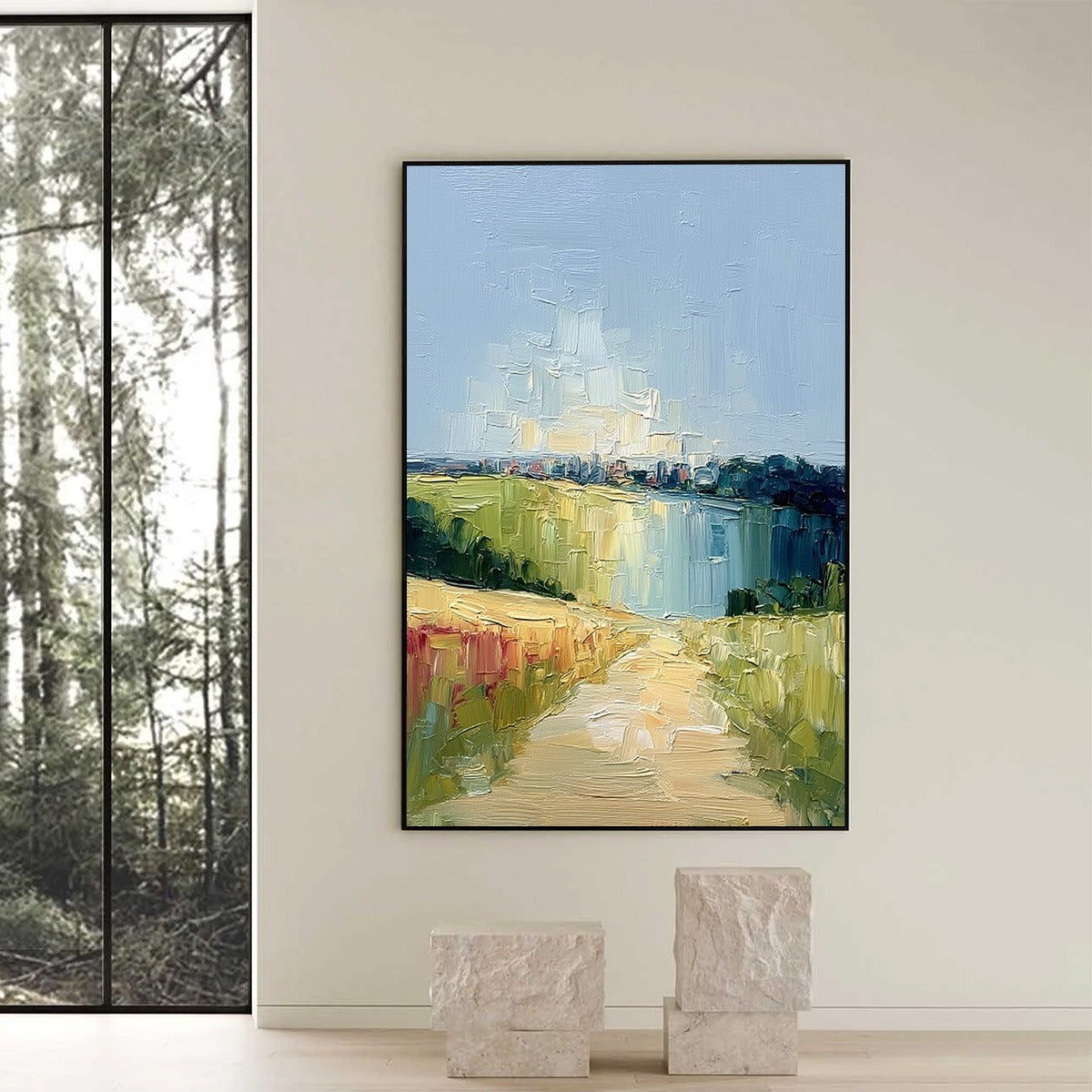 COASTAL PROMENADE: Textured Palette Knife Impasto Landscape Painting