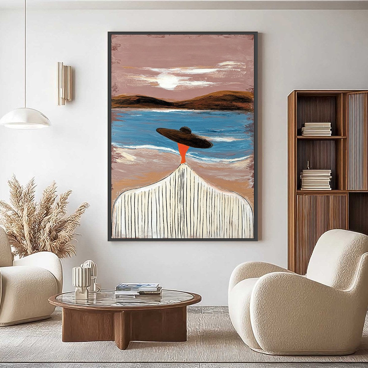 COASTAL REVERIE: Modern Wabi Sabi Style Figurative Beach Painting