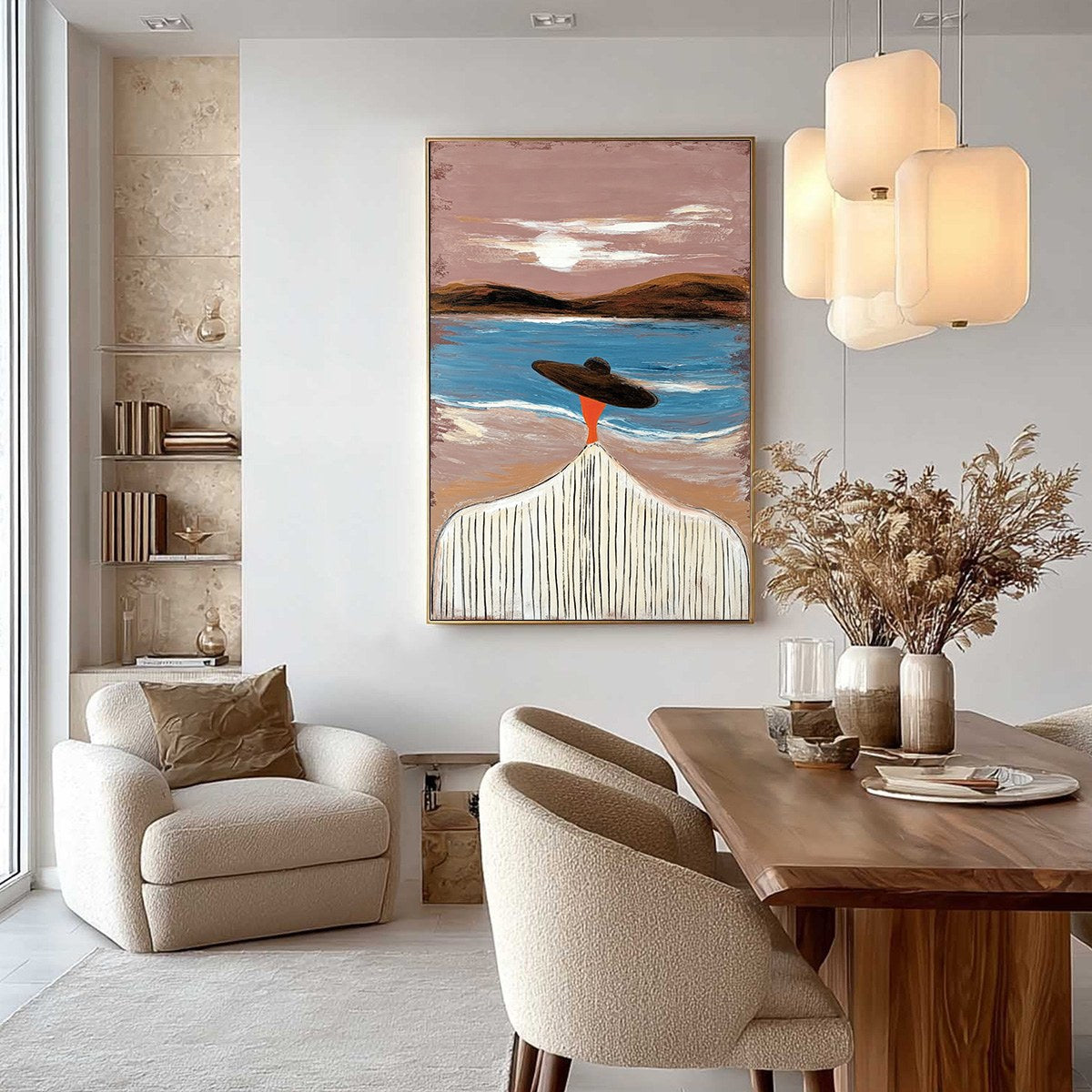 COASTAL REVERIE: Modern Wabi Sabi Style Figurative Beach Painting