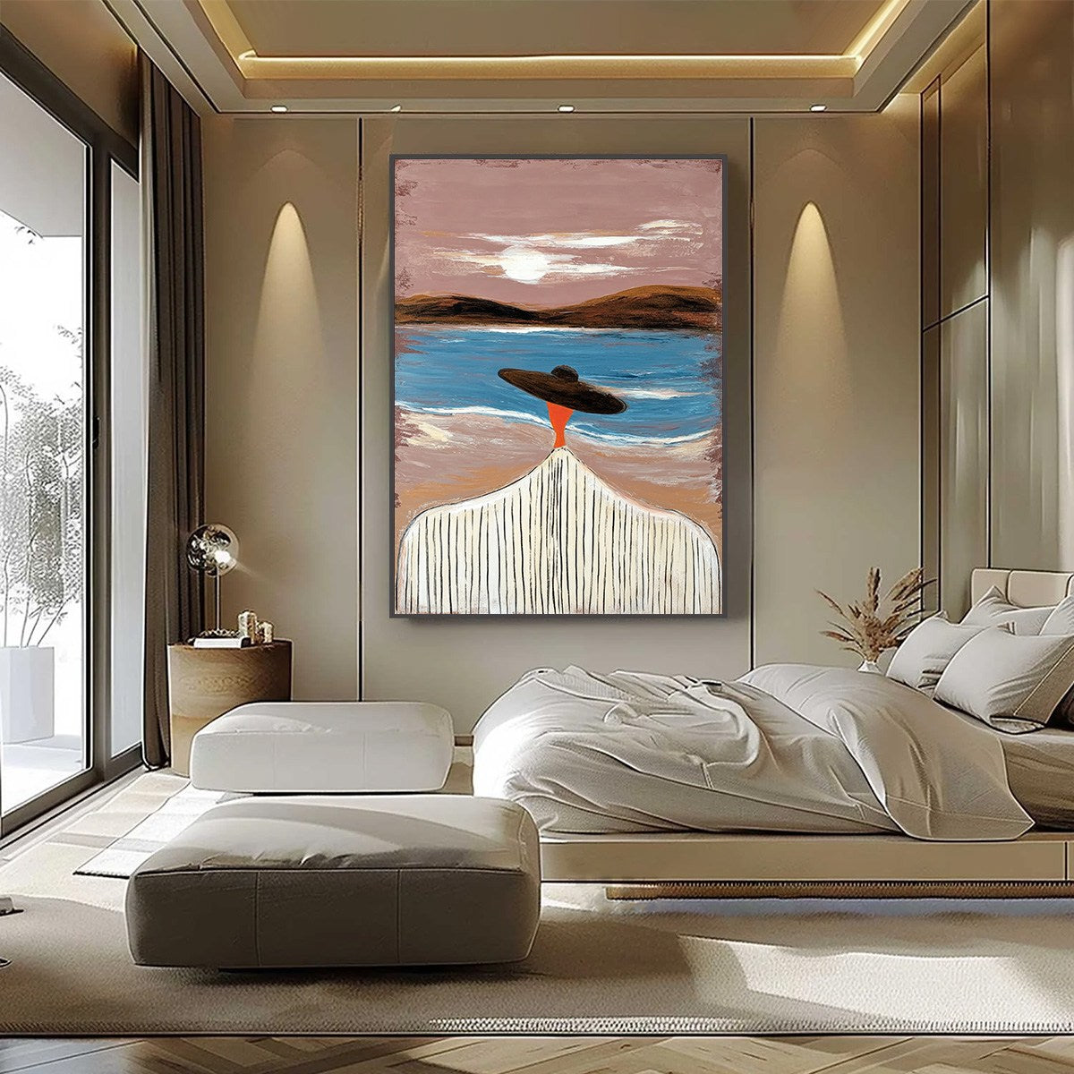 COASTAL REVERIE: Modern Wabi Sabi Style Figurative Beach Painting