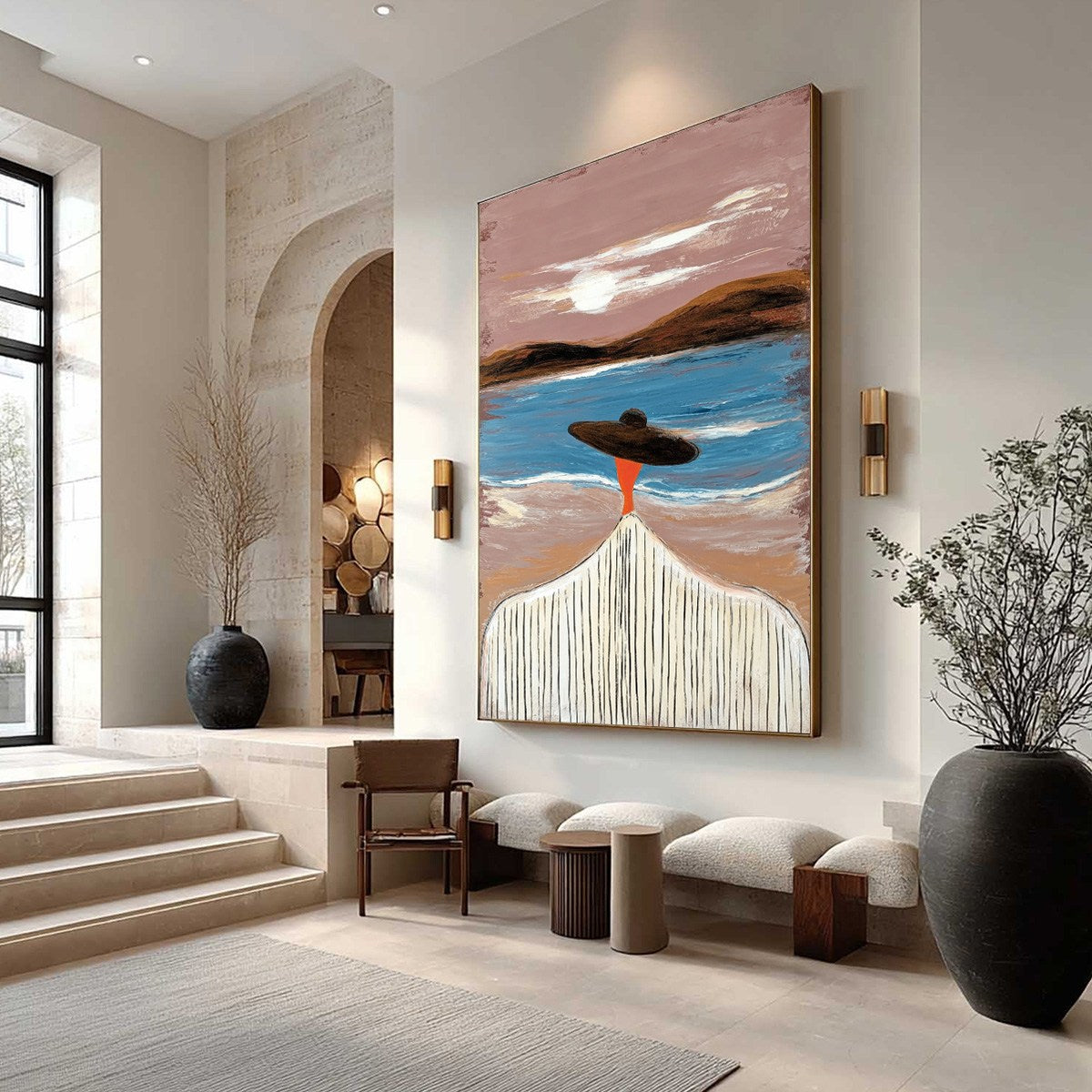 COASTAL REVERIE: Modern Wabi Sabi Style Figurative Beach Painting