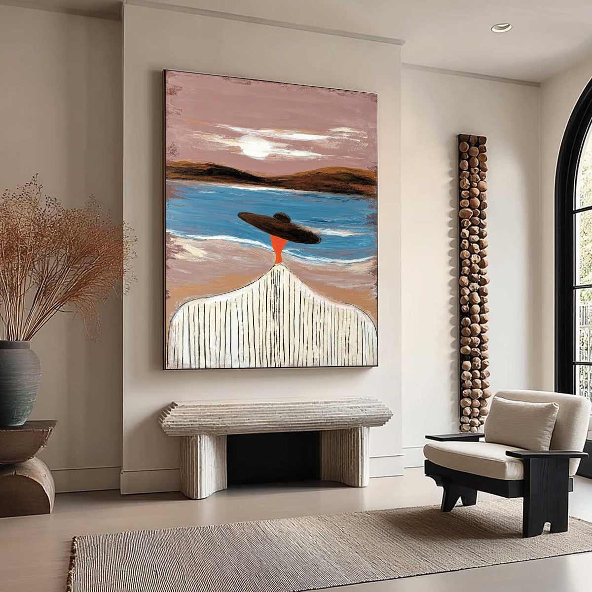 COASTAL REVERIE: Modern Wabi Sabi Style Figurative Beach Painting