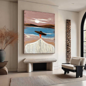 COASTAL REVERIE: Modern Wabi Sabi Style Figurative Beach Painting