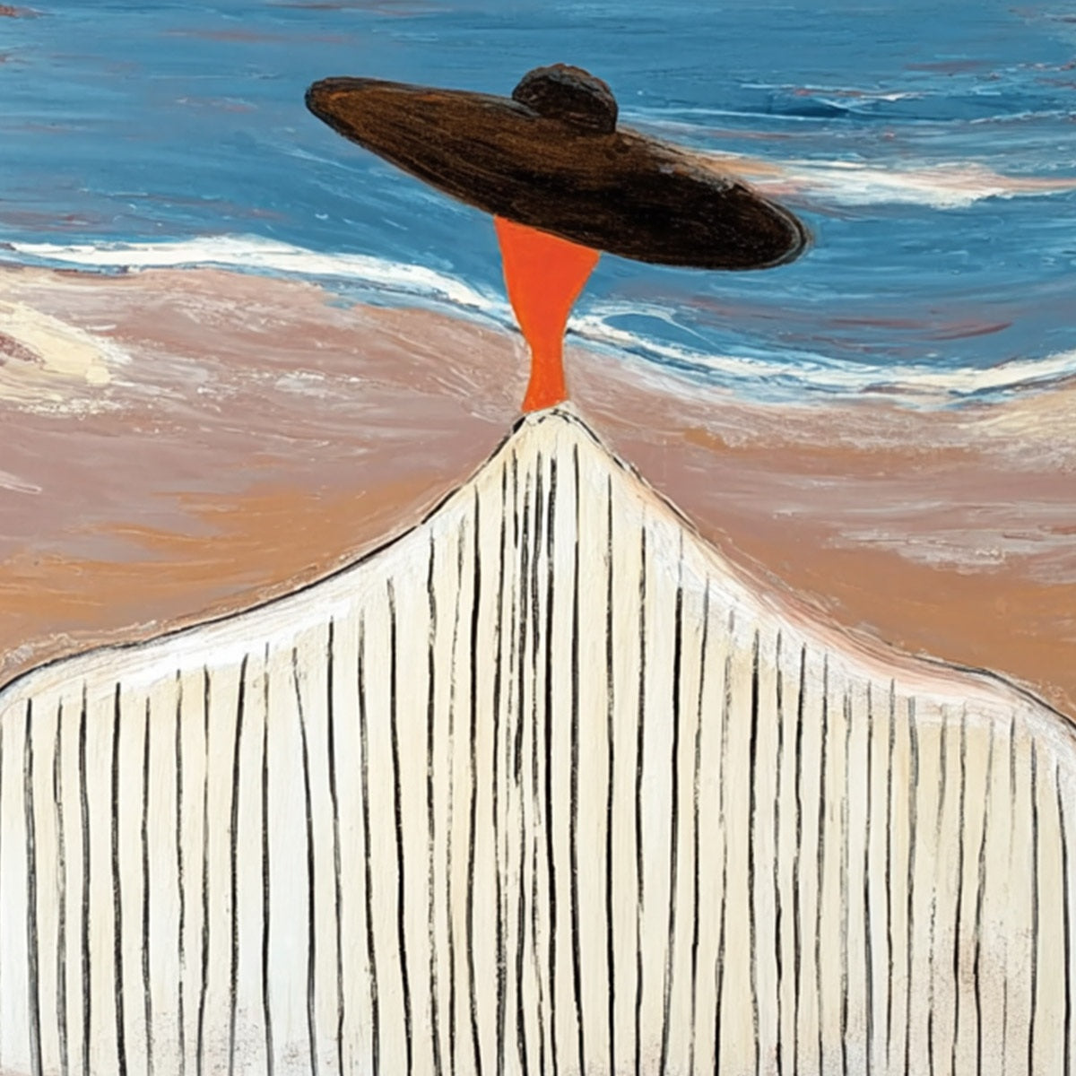 COASTAL REVERIE: Modern Wabi Sabi Style Figurative Beach Painting