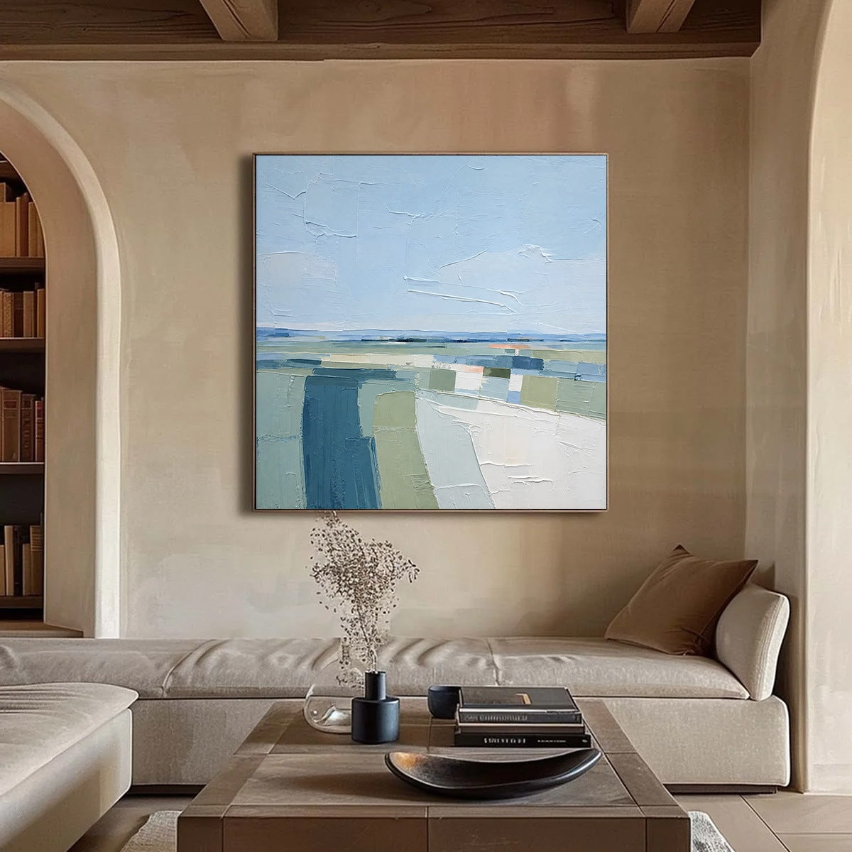COASTAL REVERIE: Textured Square Abstract Coastal Landscape Painting