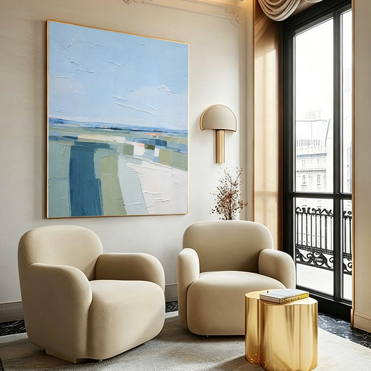 COASTAL REVERIE: Textured Square Abstract Coastal Landscape Painting