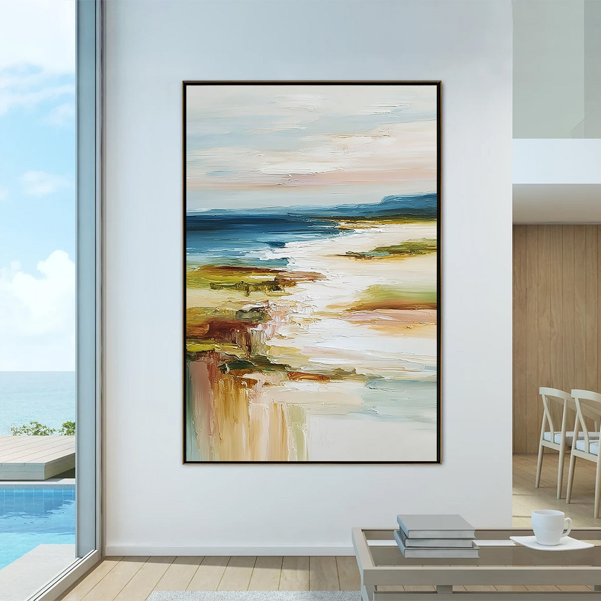 COASTAL REVERIE: Textured Vertical Abstract Seascape Painting