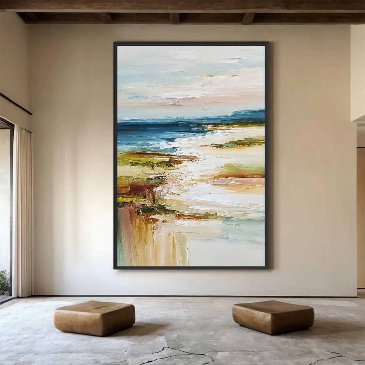 COASTAL REVERIE: Textured Vertical Abstract Seascape Painting