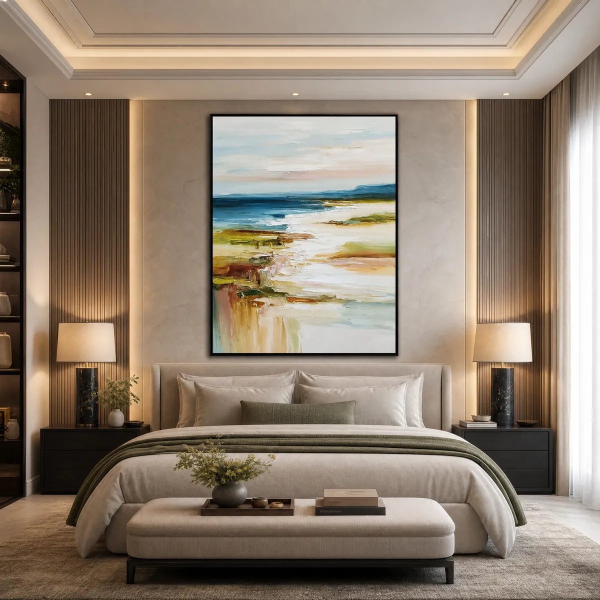COASTAL REVERIE: Textured Vertical Abstract Seascape Painting
