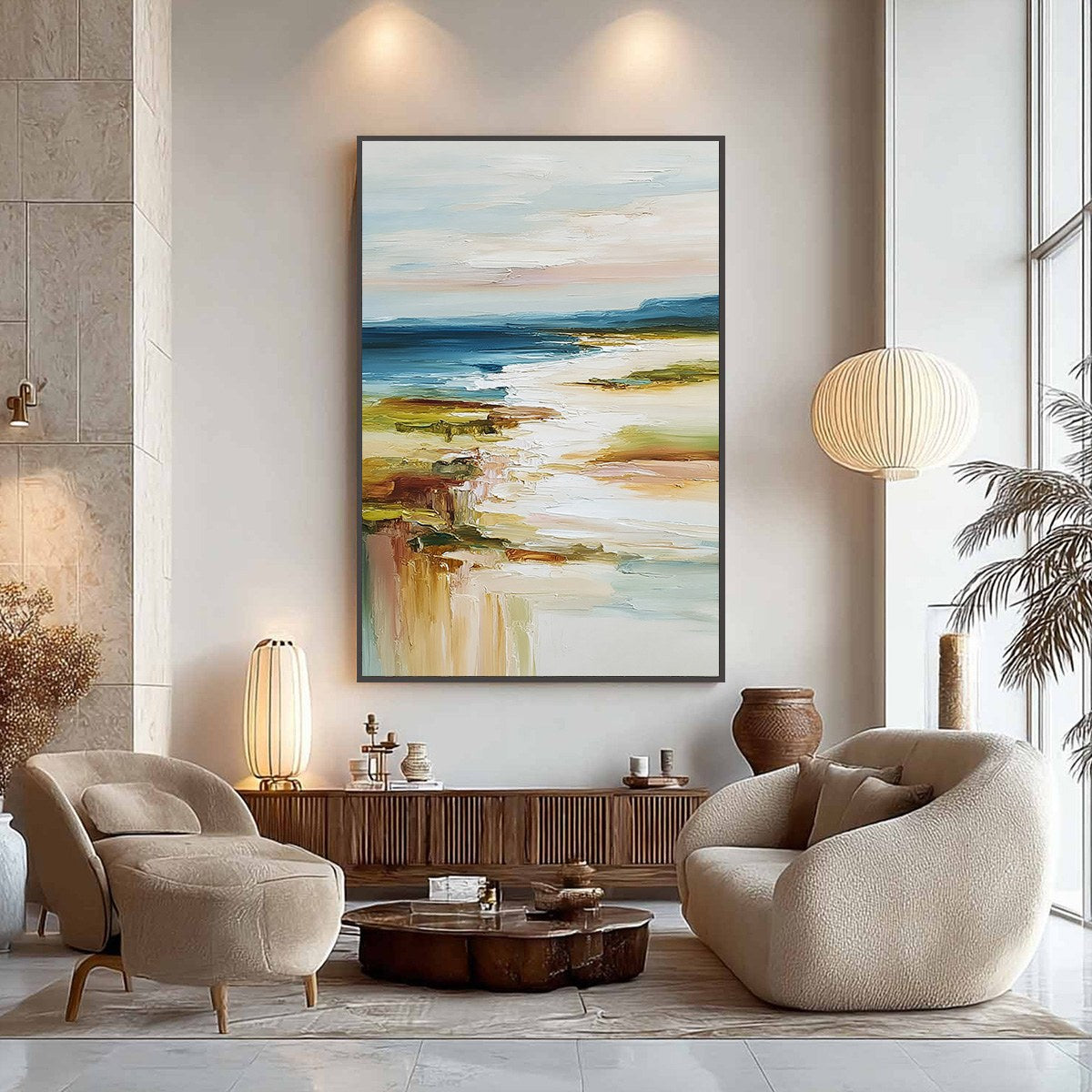 COASTAL REVERIE: Textured Vertical Abstract Seascape Painting