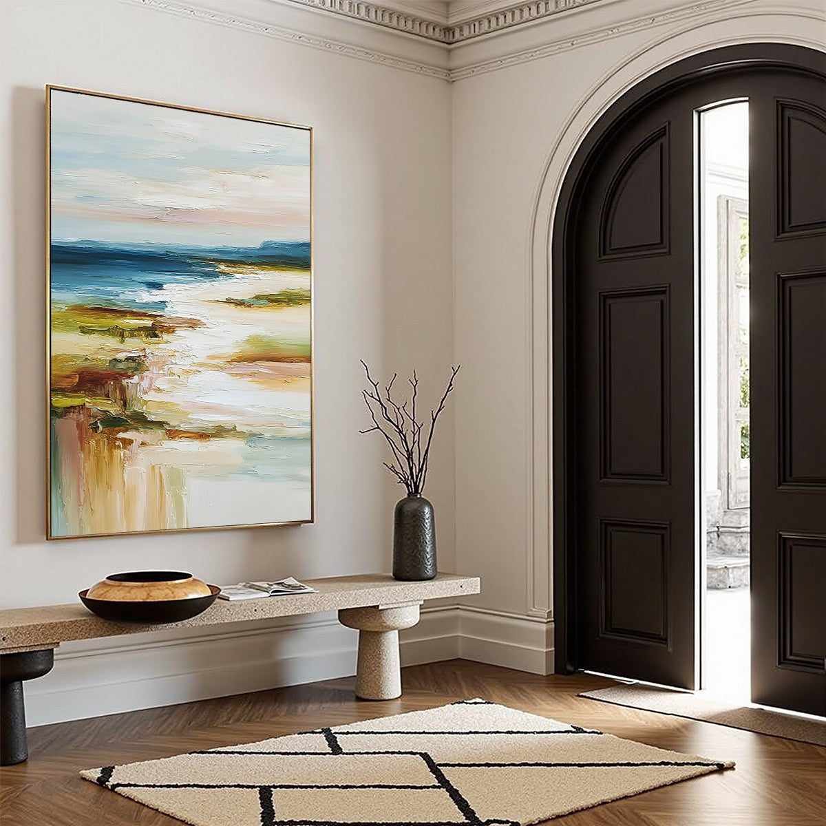 COASTAL REVERIE: Textured Vertical Abstract Seascape Painting