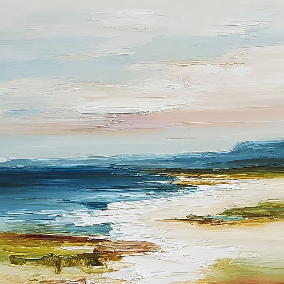 COASTAL REVERIE: Textured Vertical Abstract Seascape Painting