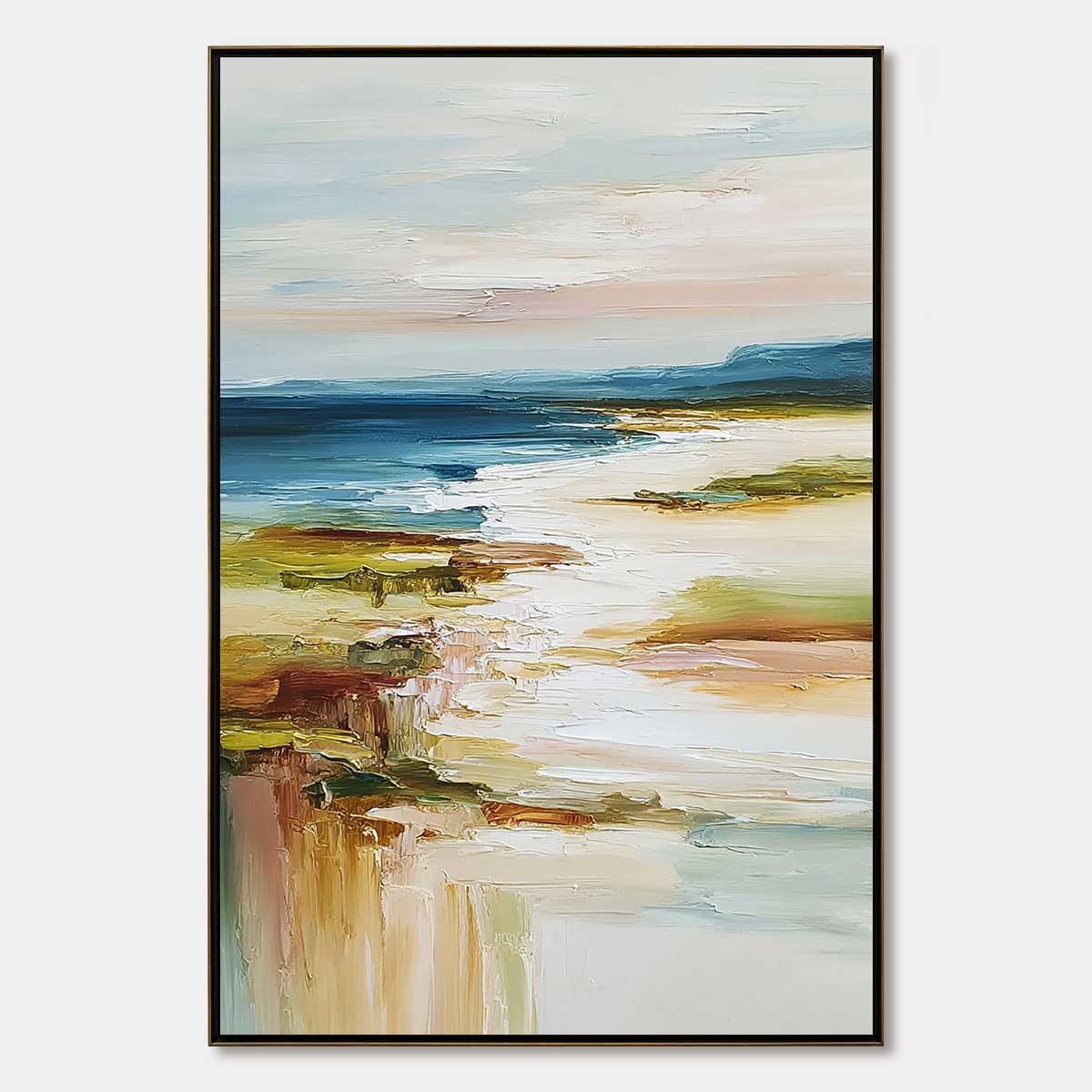 COASTAL REVERIE: Textured Vertical Abstract Seascape Painting
