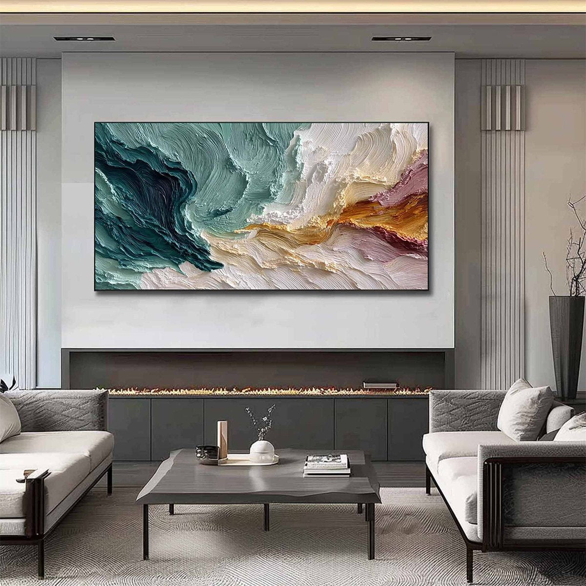 COASTAL RHYTHM: Large Horizontal Textured Impasto Ocean Painting