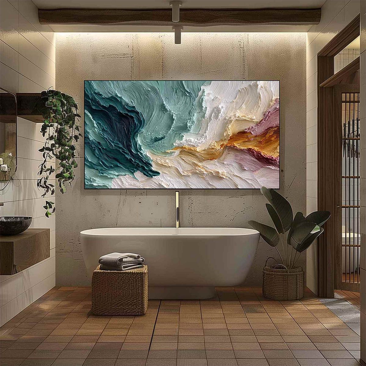 COASTAL RHYTHM: Large Horizontal Textured Impasto Ocean Painting