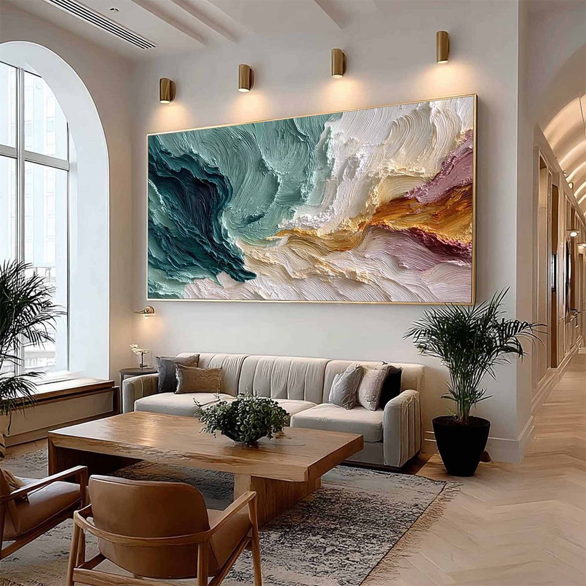 COASTAL RHYTHM: Large Horizontal Textured Impasto Ocean Painting