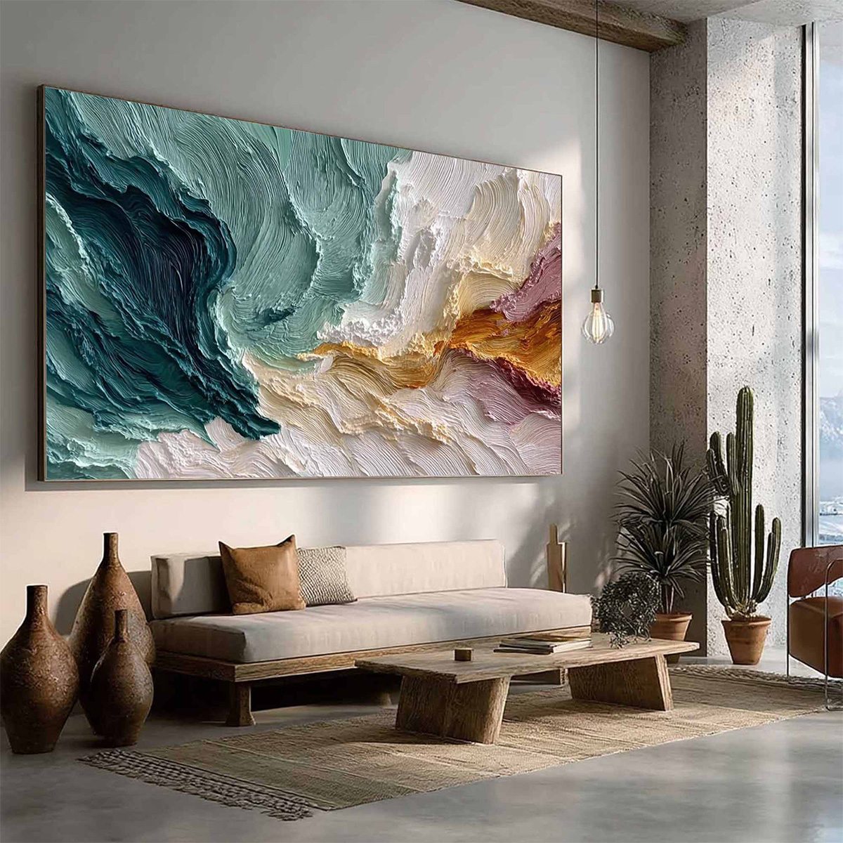 COASTAL RHYTHM: Large Horizontal Textured Impasto Ocean Painting