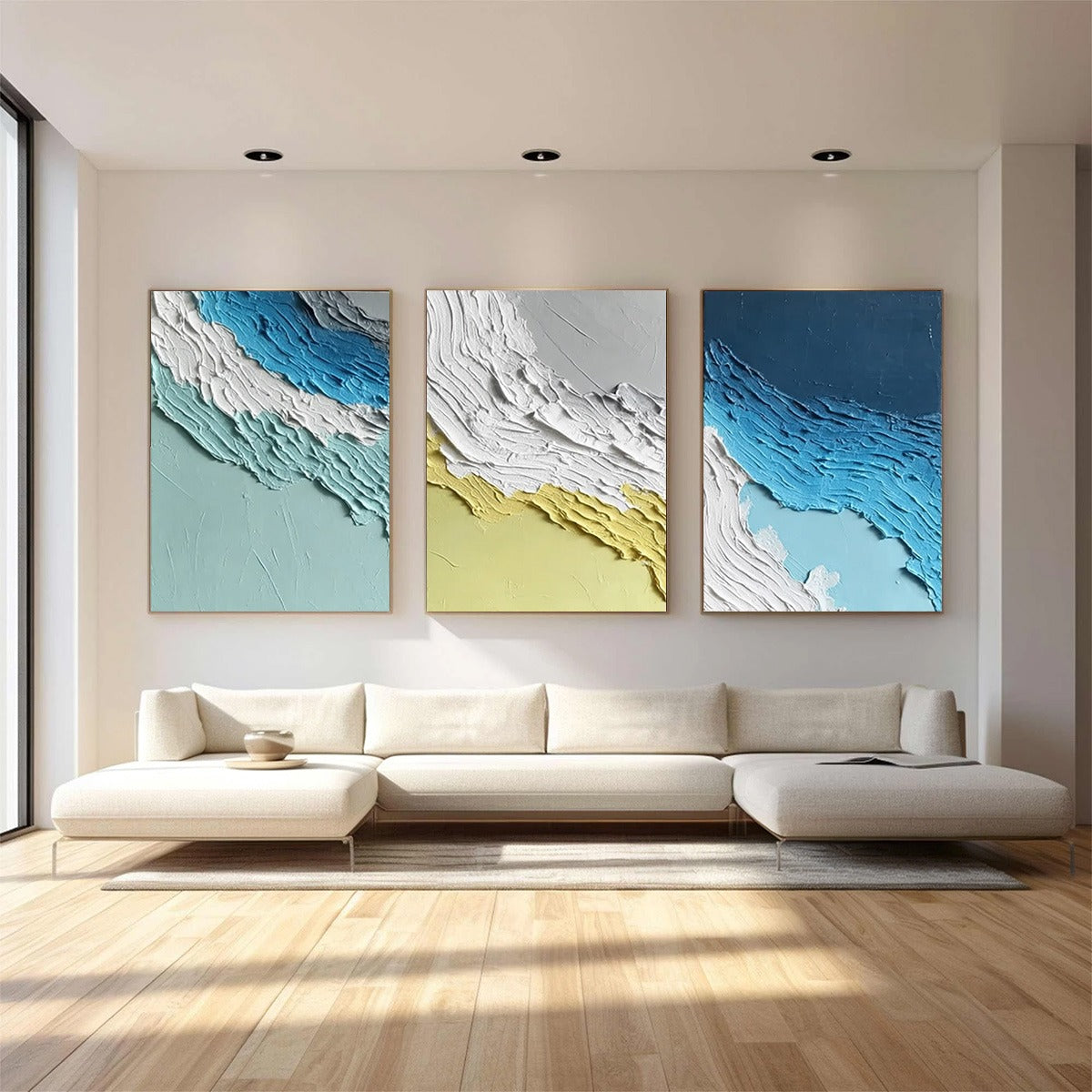 Coastal Rhythm Original Textured Abstract Triptych Seascape Wall Art