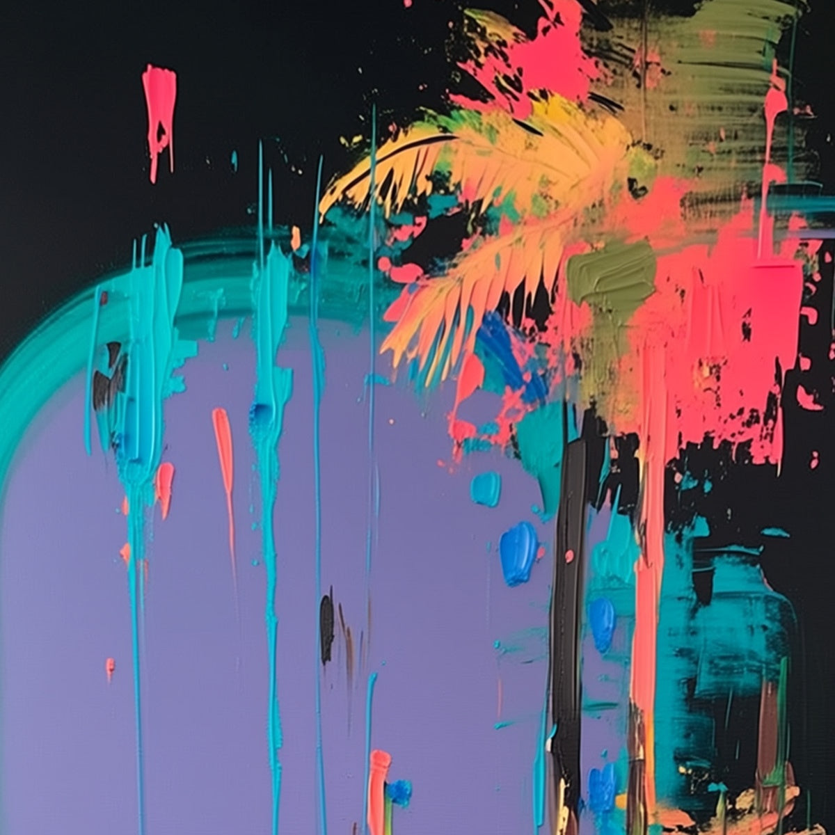 COASTAL RUSH: Vibrant Abstract Surfer and Palm Tree Oil Painting