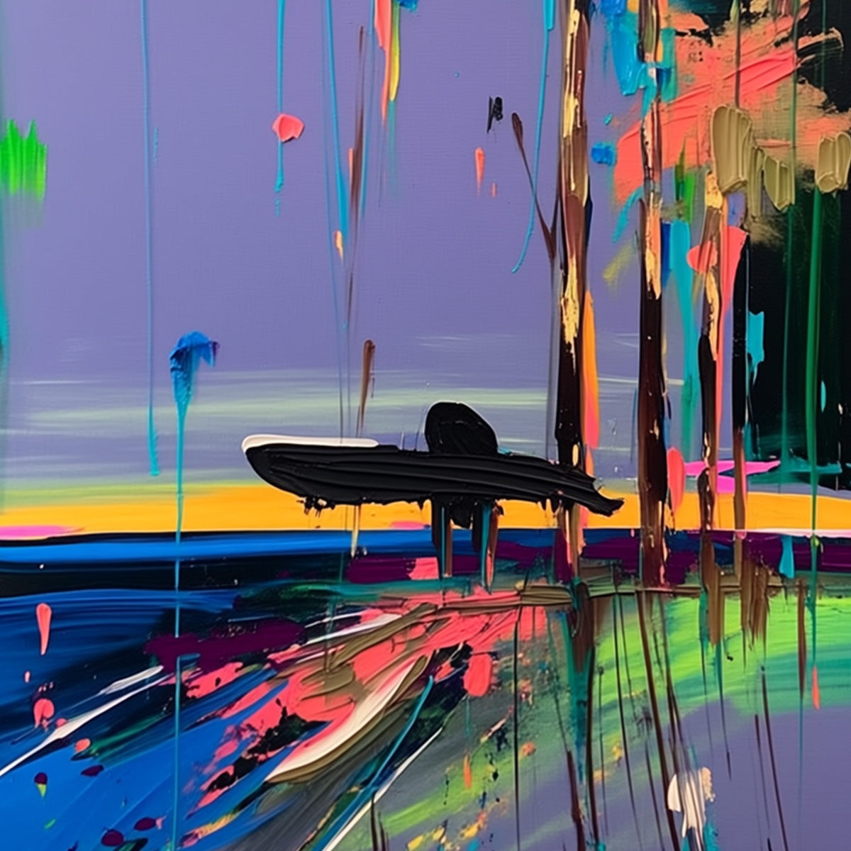 COASTAL RUSH: Vibrant Abstract Surfer and Palm Tree Oil Painting