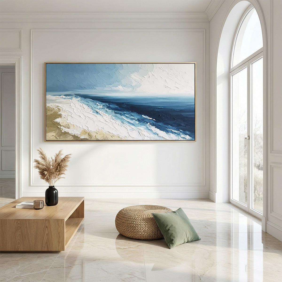 COASTAL SERENITY: Large Textured Impasto Seascape Oil Painting