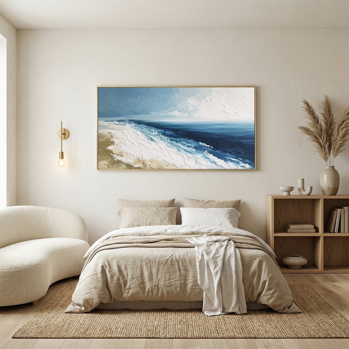 COASTAL SERENITY: Large Textured Impasto Seascape Oil Painting