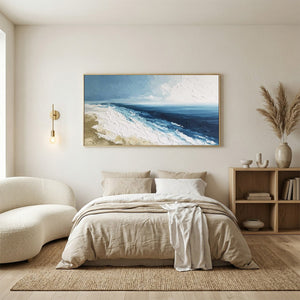 COASTAL SERENITY: Large Textured Impasto Seascape Oil Painting