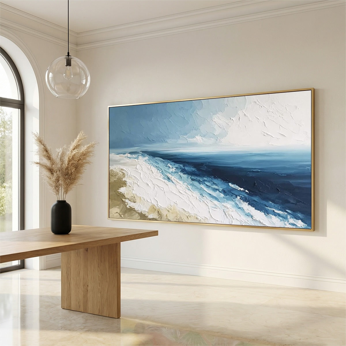 COASTAL SERENITY: Large Textured Impasto Seascape Oil Painting