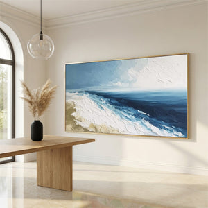 COASTAL SERENITY: Large Textured Impasto Seascape Oil Painting