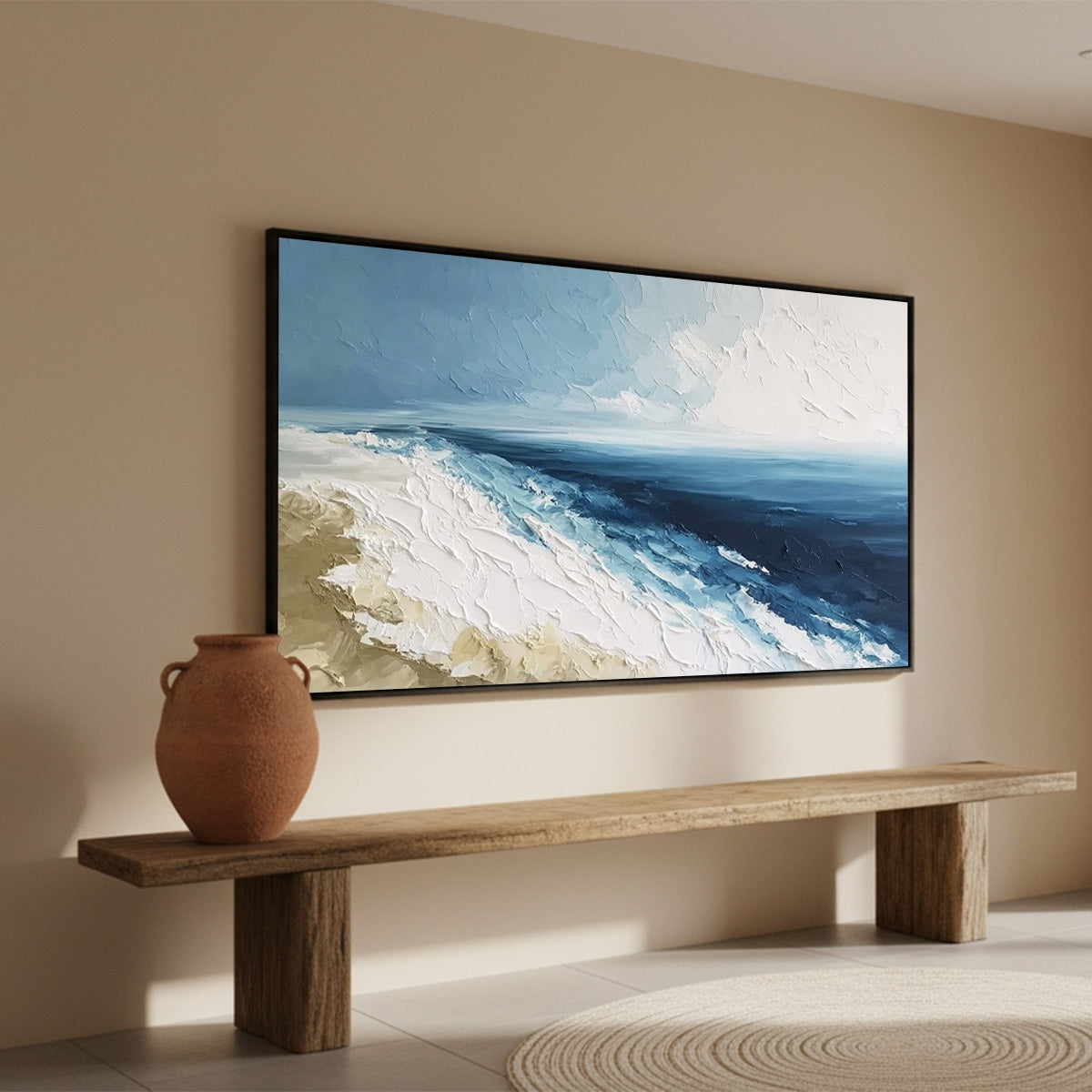 COASTAL SERENITY: Large Textured Impasto Seascape Oil Painting