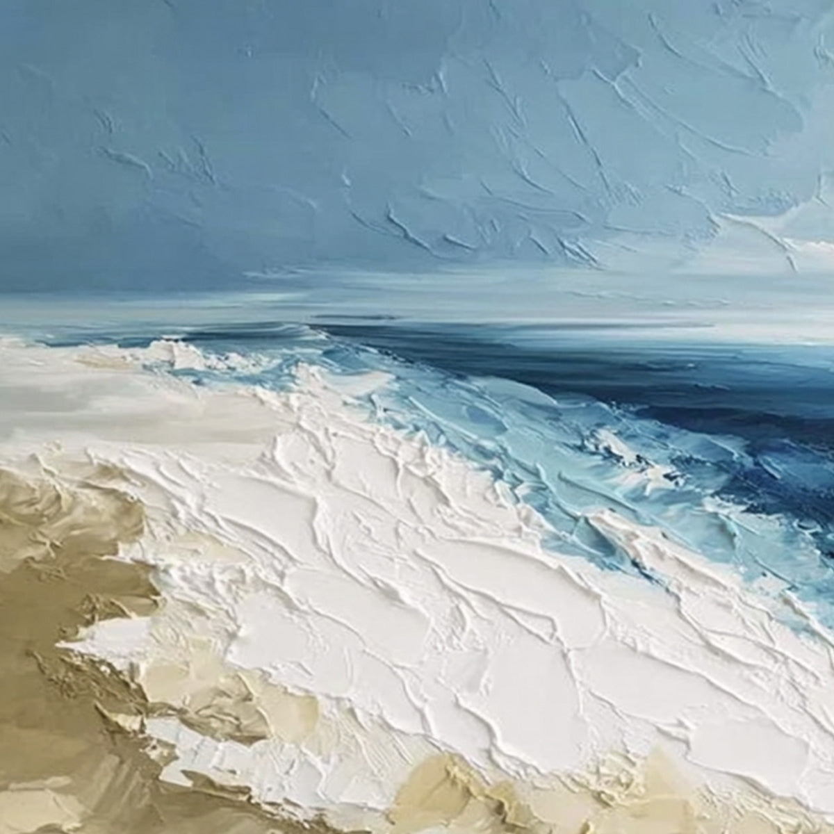 COASTAL SERENITY: Large Textured Impasto Seascape Oil Painting
