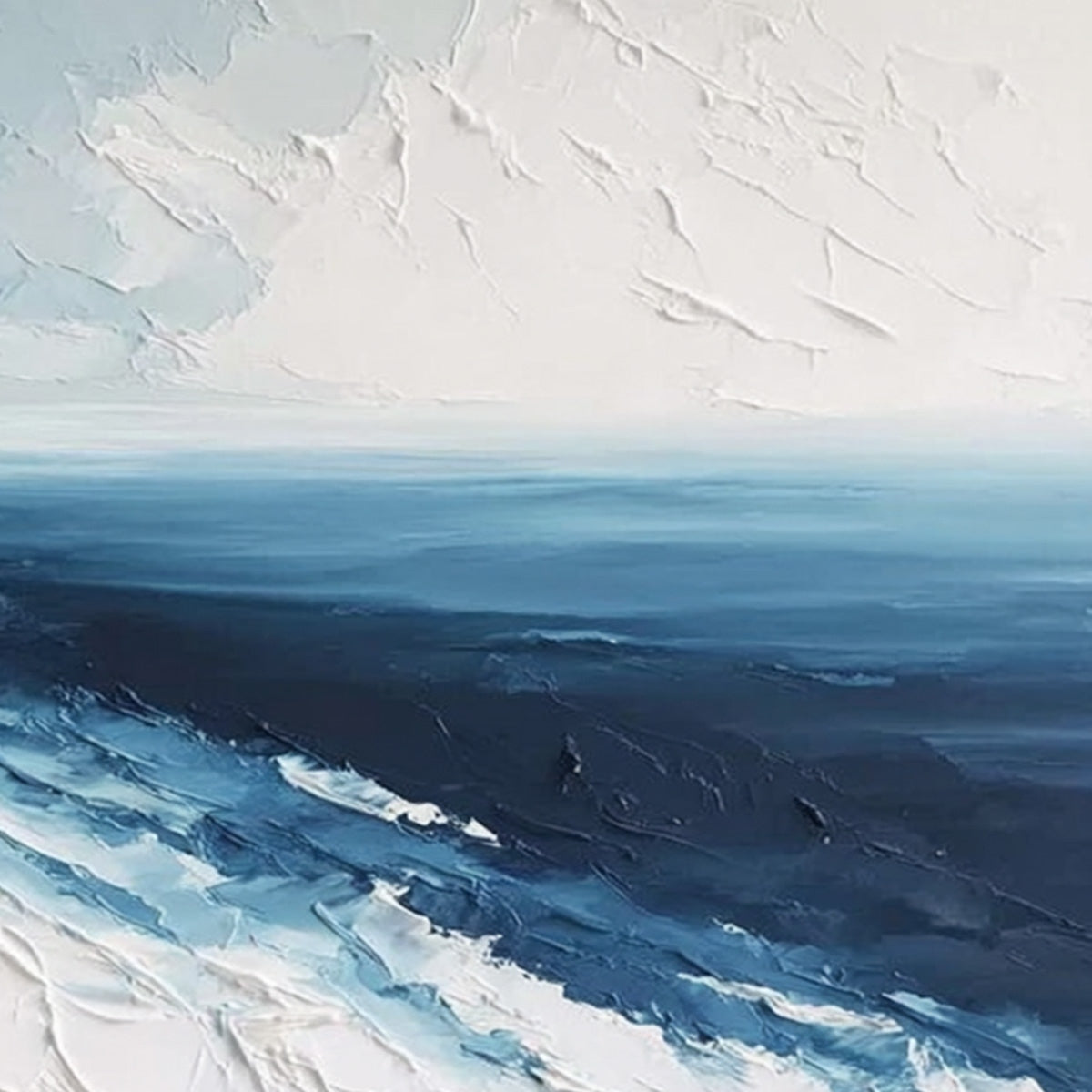 COASTAL SERENITY: Large Textured Impasto Seascape Oil Painting
