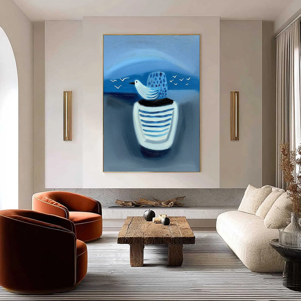 COASTAL SOLITUDE: Textured Minimalist Seascape Painting of Coastal Contemplation
