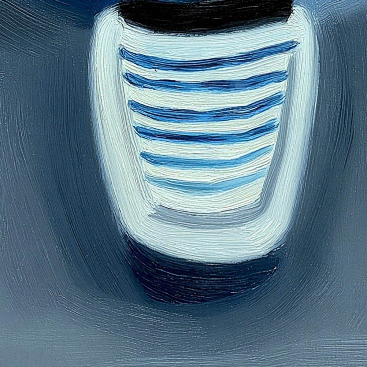 Textured original oil painting: minimalist abstract blue & white stripes, modern wall art.