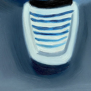 Textured original oil painting: minimalist abstract blue & white stripes, modern wall art.