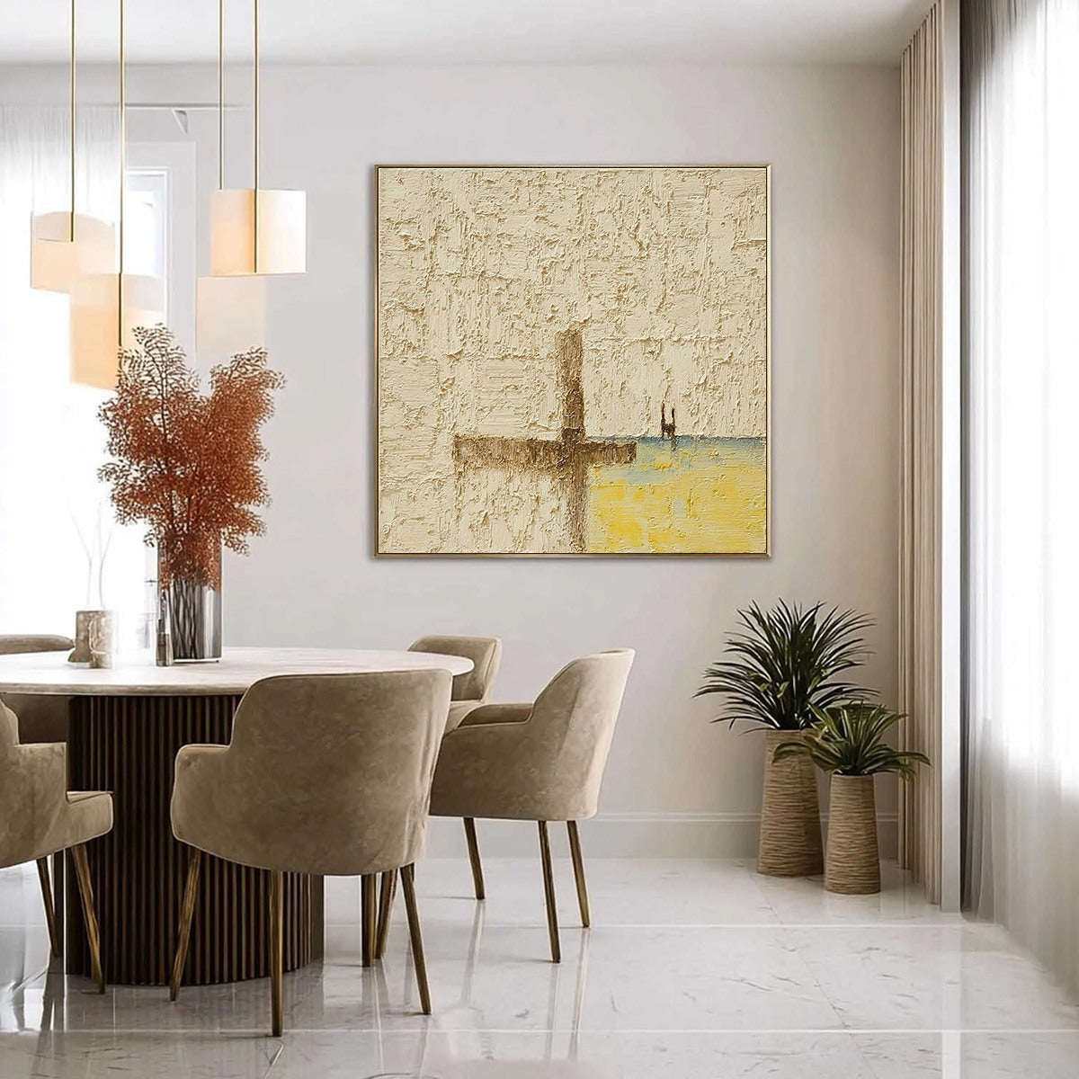 Abstract original painting 'Coastal Vespers': textured Wabi Sabi beach art, beige, brown.