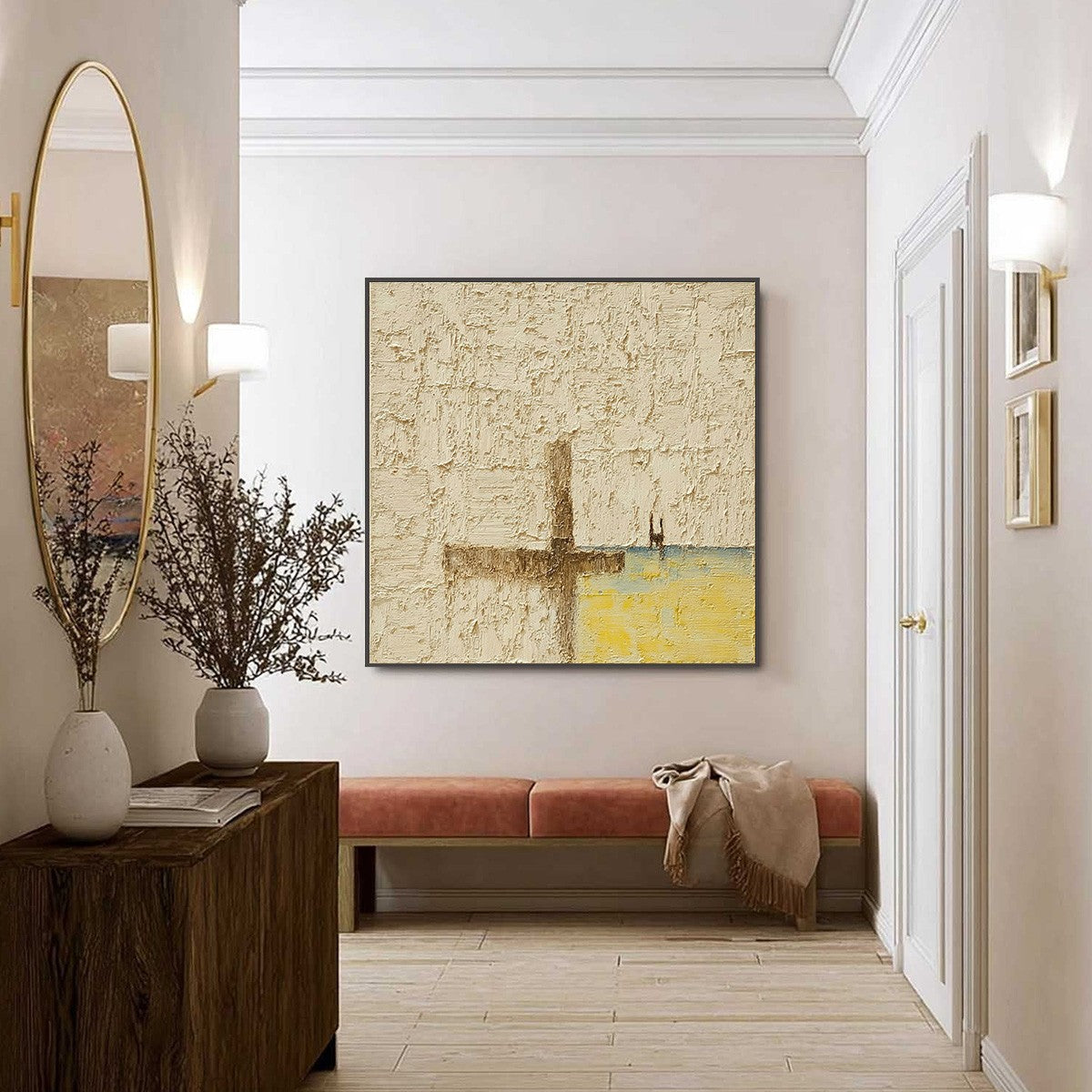 Handmade original Coastal Vespers textured Wabi Sabi abstract painting