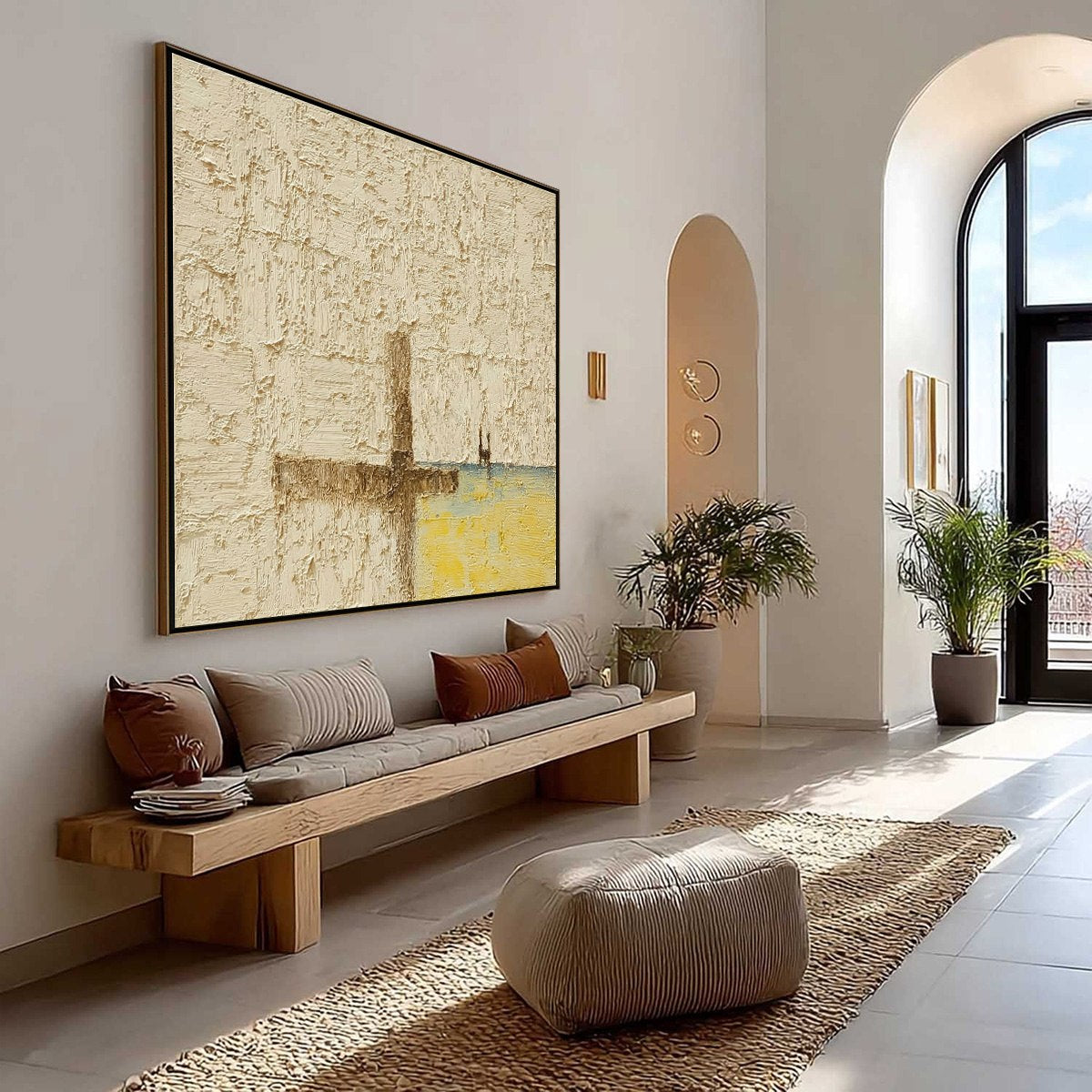 Coastal Vespers: Textured Wabi Sabi abstract handmade painting, modern wall art.