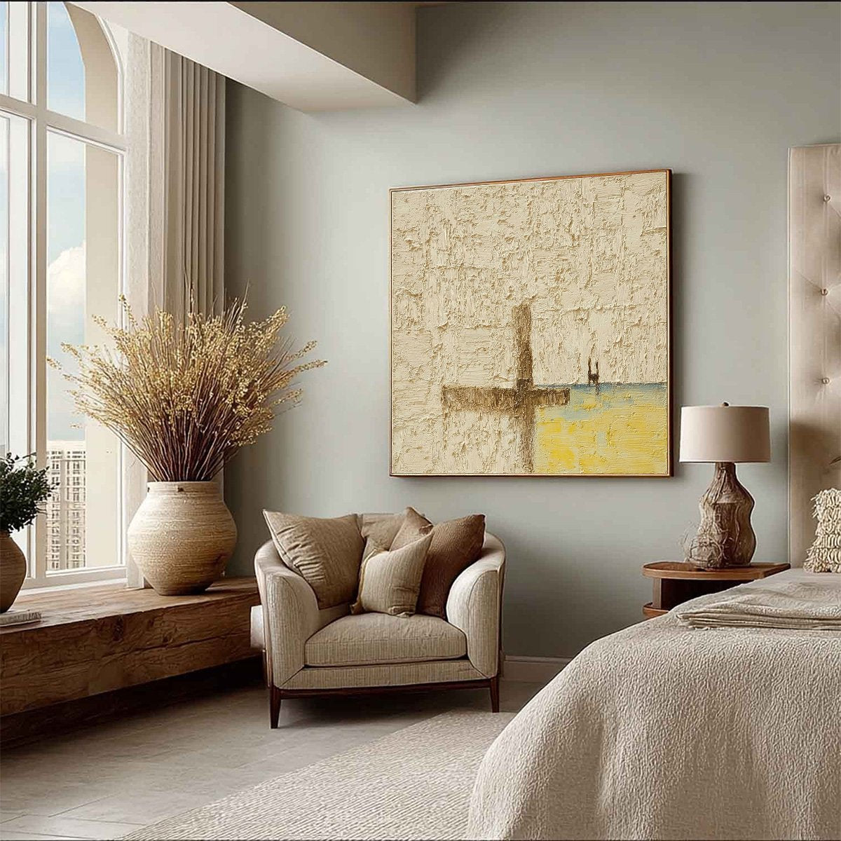 Original handmade textured abstract painting, 'Coastal Vespers', Wabi Sabi wall art