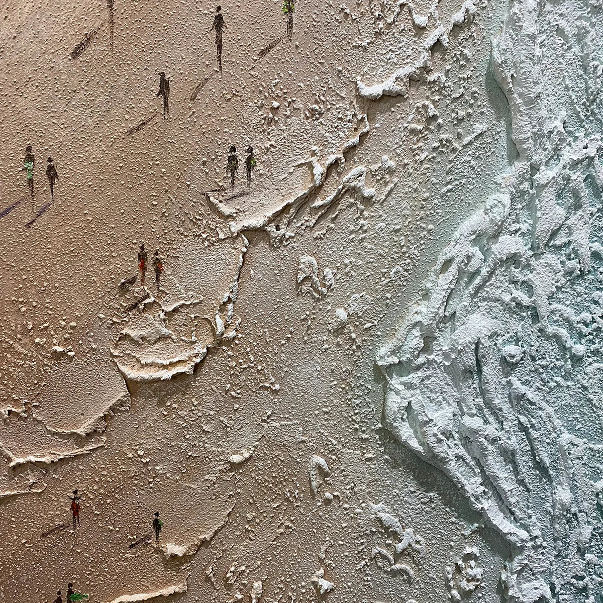 Textured Beach Painting, Ocean View, Beige, Blue, Living Room, Bedroom