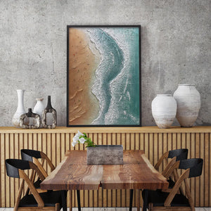 Textured Beach Painting, Ocean View, Beige, Blue, Living Room, Bedroom