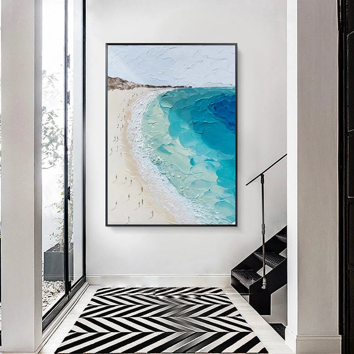 Vertical Impasto Beach Scene Oil Painting