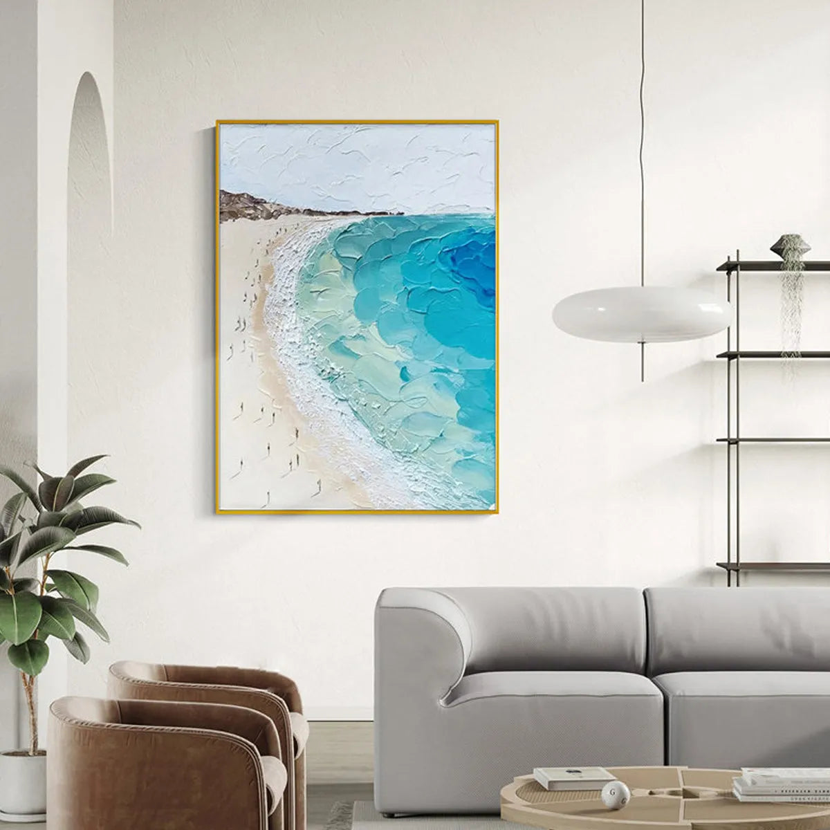 Vertical Impasto Beach Scene Oil Painting