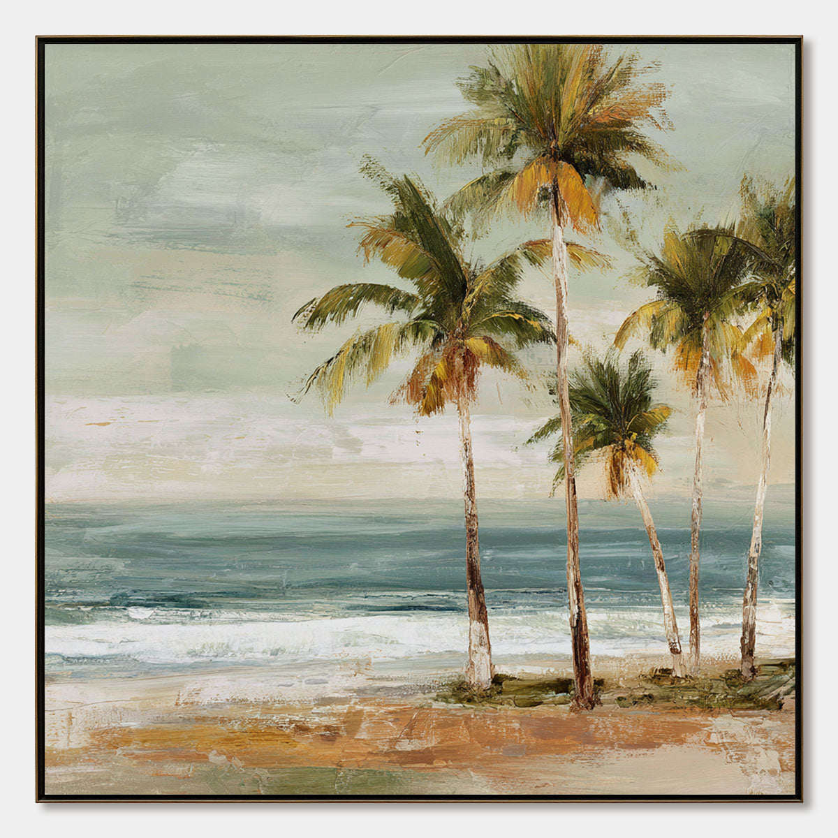COASTAL WHISPER: Wabi Sabi Palm Tree Beach & Sea Painting