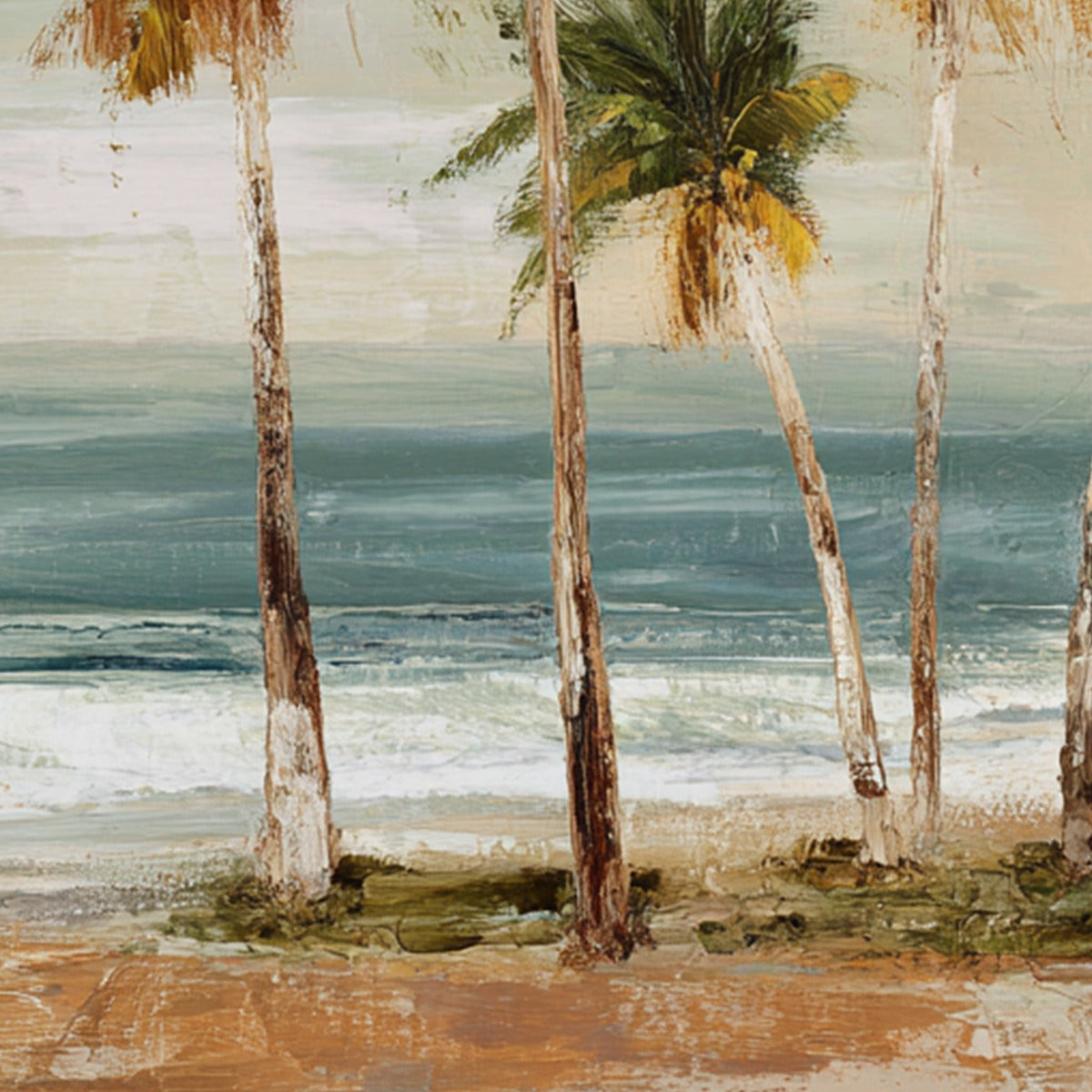 COASTAL WHISPER: Wabi Sabi Palm Tree Beach & Sea Painting