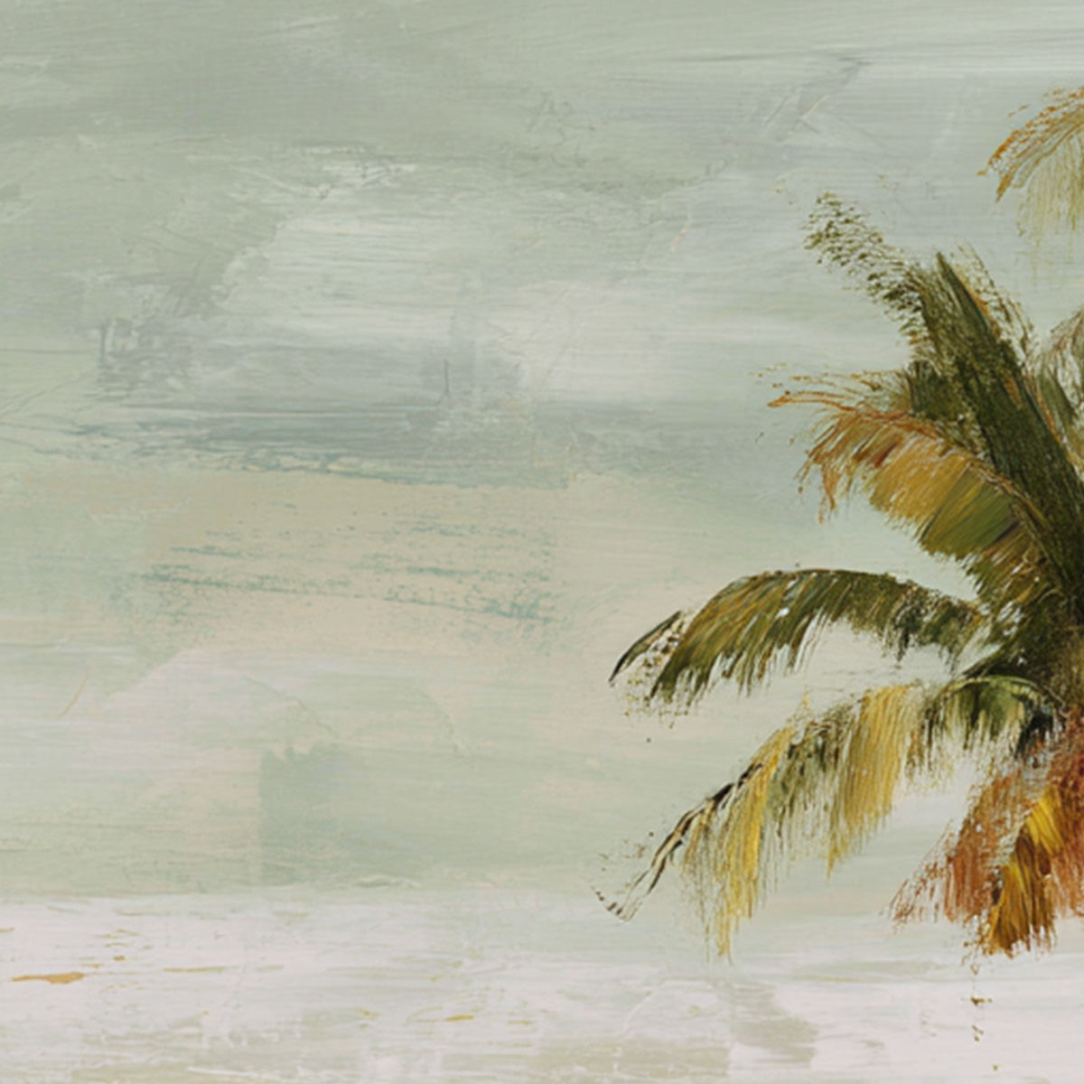 COASTAL WHISPER: Wabi Sabi Palm Tree Beach & Sea Painting