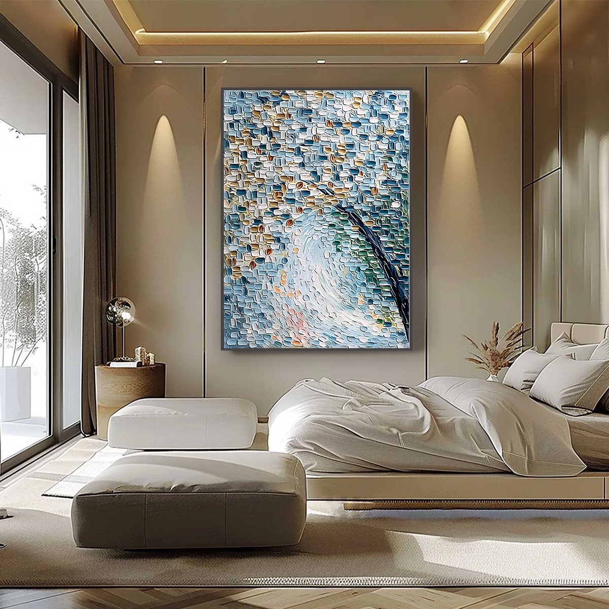 COBBLESTONE BLOSSOM: Heavily Textured Abstract Tree Painting with Palette Knife Detail